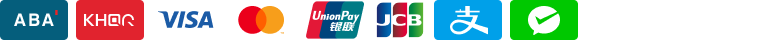 Accepted payment methods: ABA, KHQR, Visa, Mastercard, UnionPay, JCB, Alipay and WeChat Pay